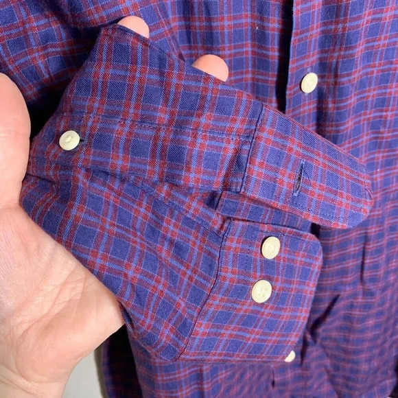 Peter Millar Purple and Red Plaid Casual Button Down Shirt - Picture 3 of 7